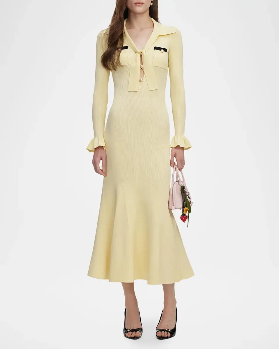 Self-Portrait Tie-Neck Knit Midi Dress | Thumbnail 2