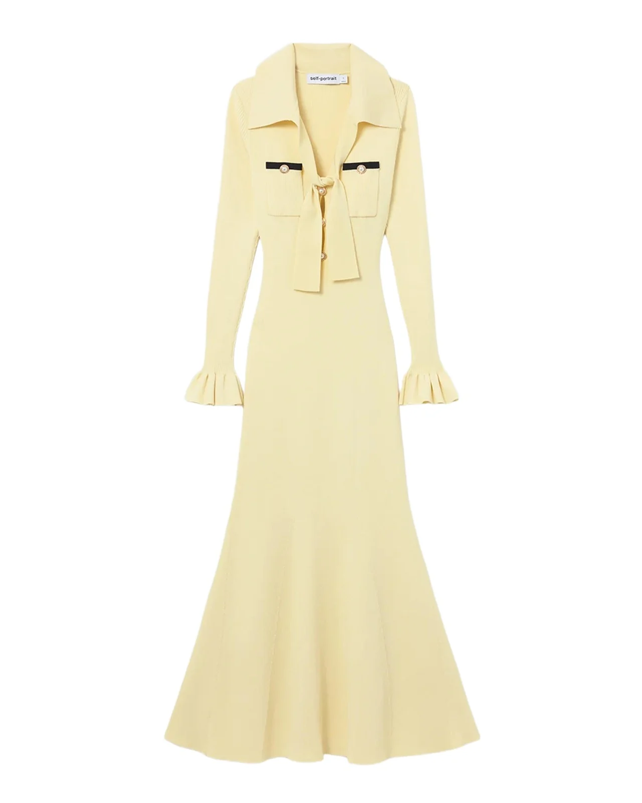 Self-Portrait Tie-Neck Knit Midi Dress
