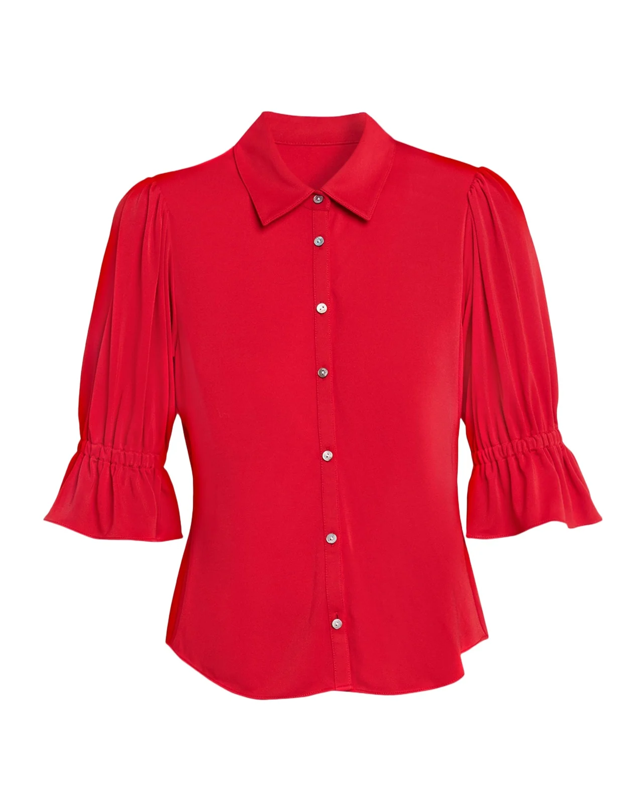 Cinq à Sept Ruffled-Cuff Matte Jersey Shirt