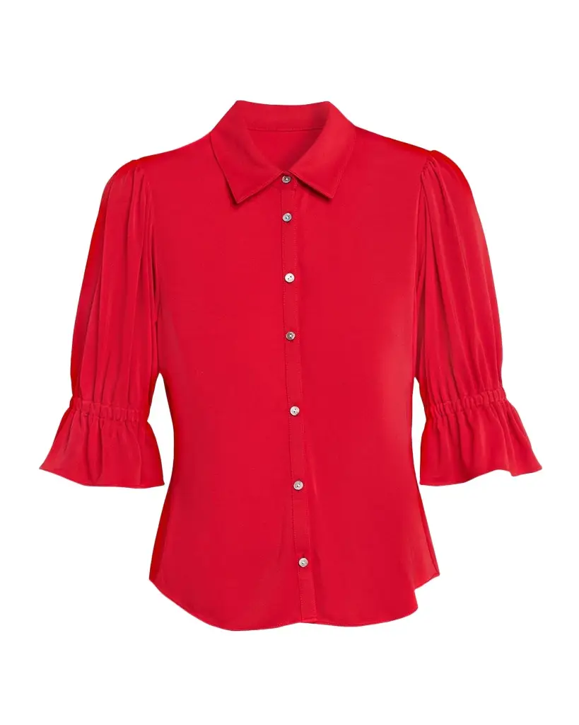 Cinq à Sept Ruffled-Cuff Matte Jersey Shirt | Image 1 Cinq à Sept Ruffled-Cuff Matte Jersey Shirt | Image 1