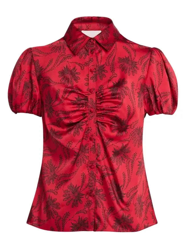 Sola Paisley Fan Puff-Sleeve Top Sola Paisley Fan Puff-Sleeve Top