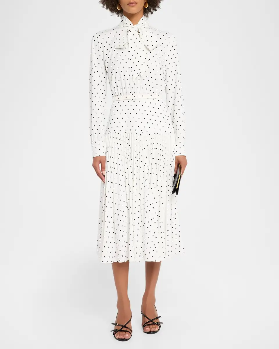 Milly Kennedy Pleated Polka Dot Midi Dress | Thumbnail 2 Milly Kennedy Pleated Polka Dot Midi Dress | Thumbnail 2