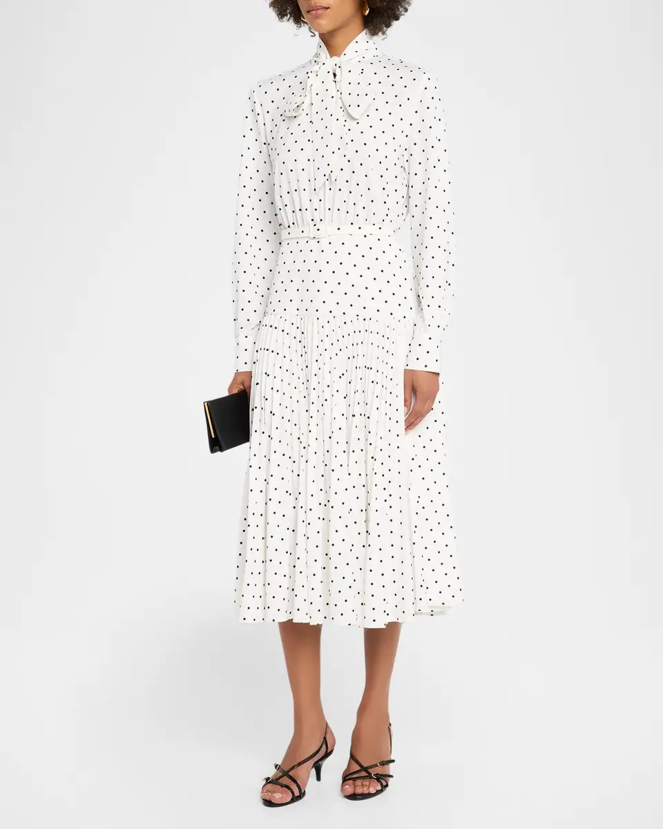 Milly Kennedy Pleated Polka Dot Midi Dress | Thumbnail 4 Milly Kennedy Pleated Polka Dot Midi Dress | Thumbnail 4