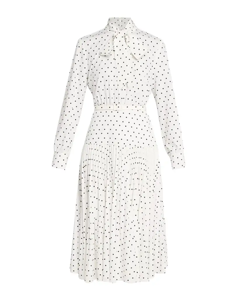 Milly Kennedy Pleated Polka Dot Midi Dress