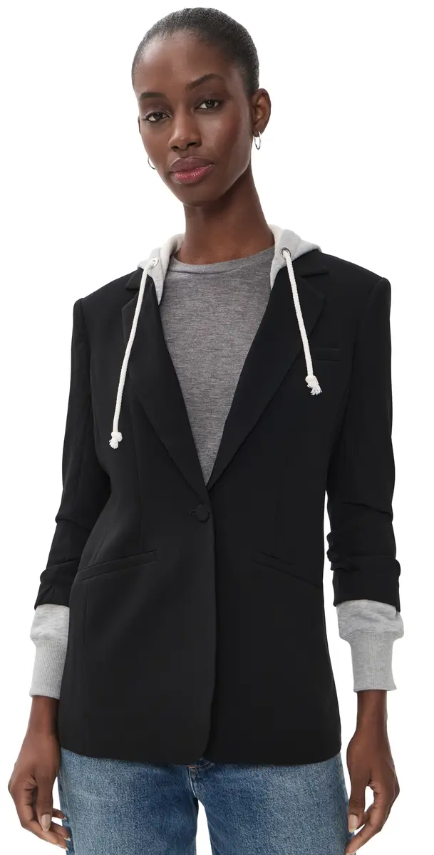 Cinq à Sept Hooded Khloe Blazer Black/Heather Grey | Image 1 Cinq à Sept Hooded Khloe Blazer Black/Heather Grey | Image 1