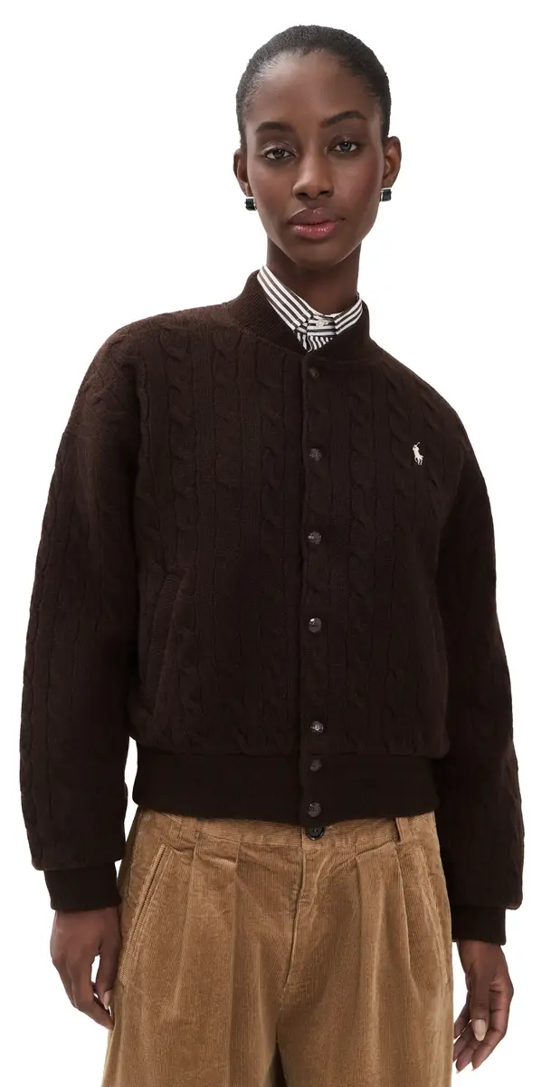 Polo Ralph Lauren Cable Knit Wool Cashmere Bomber Jacket