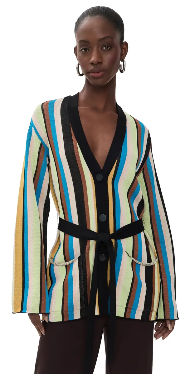 SIMONMILLER ax Belted Cardigan Ocean Stripe | Image 1 SIMONMILLER ax Belted Cardigan Ocean Stripe | Image 1