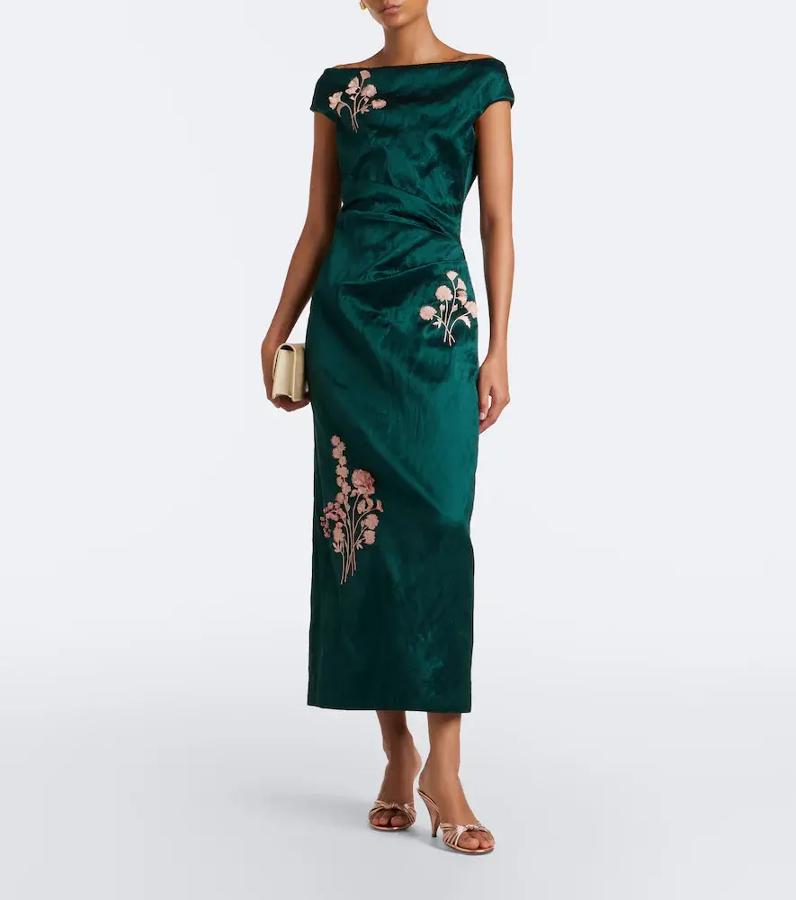 Erdem Embellished floral appliqué satin cocktail dress | Thumbnail 4