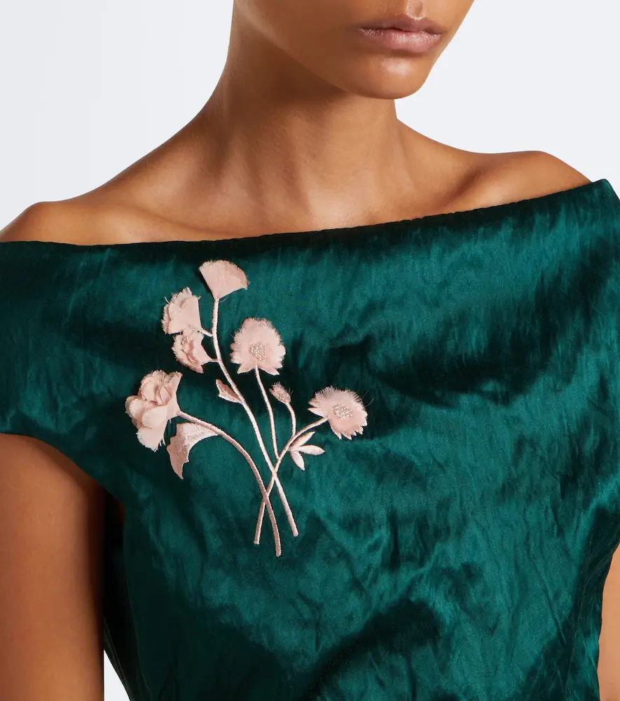 Erdem Embellished floral appliqué satin cocktail dress | Thumbnail 5