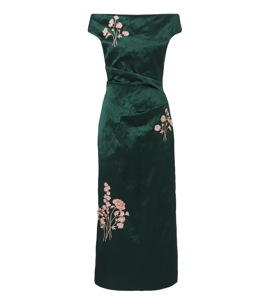 Erdem Embellished floral appliqué satin cocktail dress | Image 1 Erdem Embellished floral appliqué satin cocktail dress | Image 1
