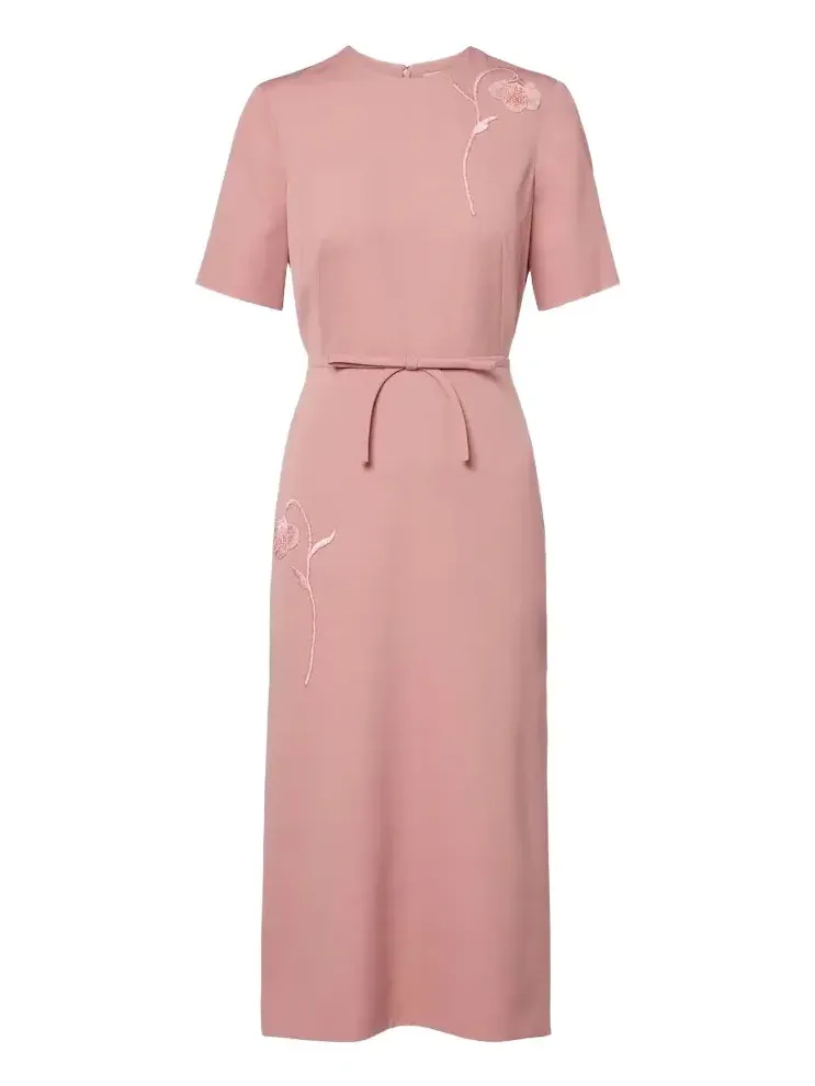 Embellished embroidered twill midi dress