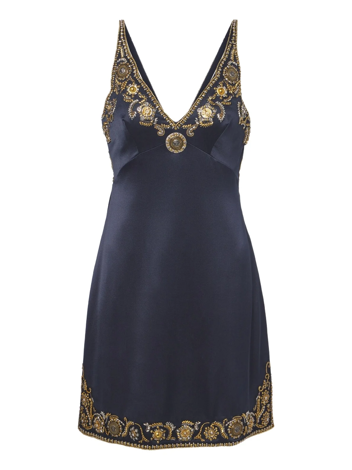 Medusa embellished silk cady satin minidress Medusa embellished silk cady satin minidress