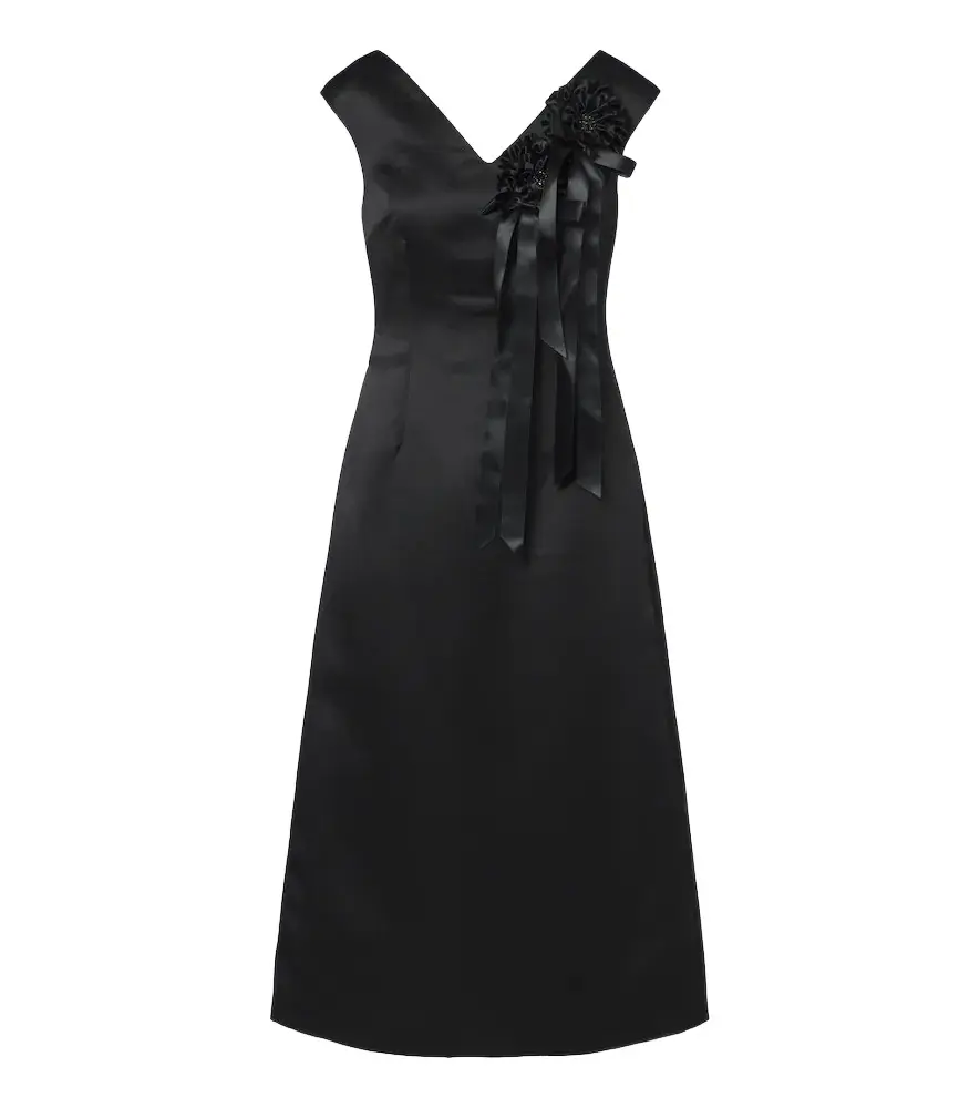 Simone Rocha Floral-appliqué satin midi dress | Image 1 Simone Rocha Floral-appliqué satin midi dress | Image 1