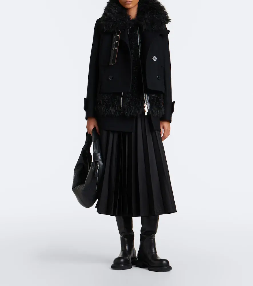Sacai Layered leather-trimmed wool coat | Thumbnail 6 Sacai Layered leather-trimmed wool coat | Thumbnail 6