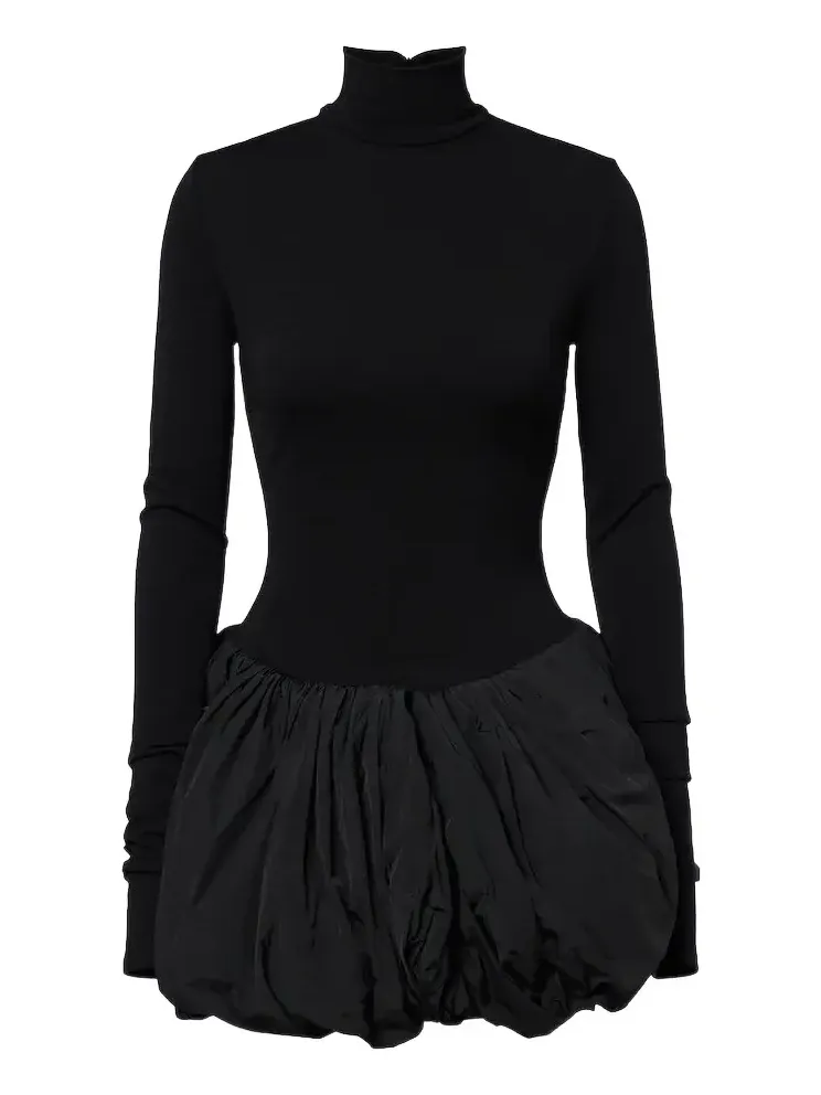 Paneled wool-blend minidress