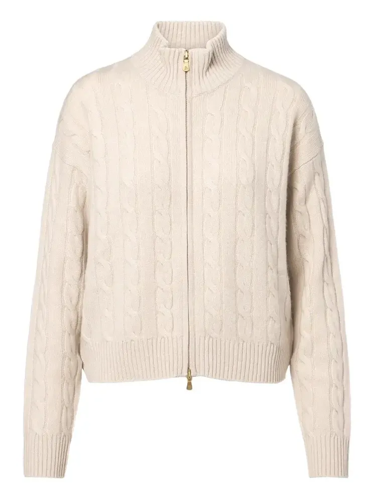 Cable-knit cashmere zip-up sweater