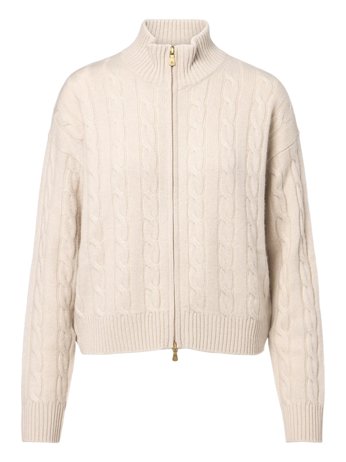Cable-knit cashmere zip-up sweater