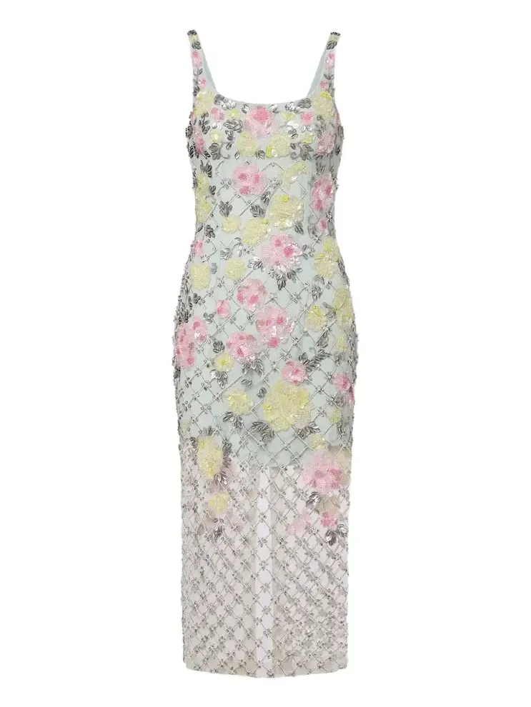 Là Fuori Celeste Jardin embellished midi dress