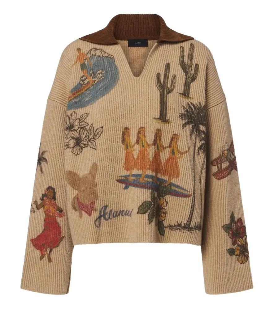 Alanui Decade printed wool and cotton-blend polo sweater | Image 1 Alanui Decade printed wool and cotton-blend polo sweater | Image 1