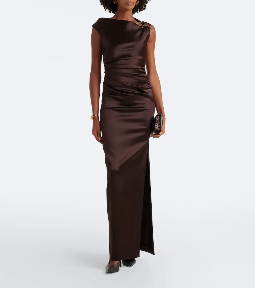 Max Mara Elegante ruched embellished satin cocktail dress | Thumbnail 2 Max Mara Elegante ruched embellished satin cocktail dress | Thumbnail 2