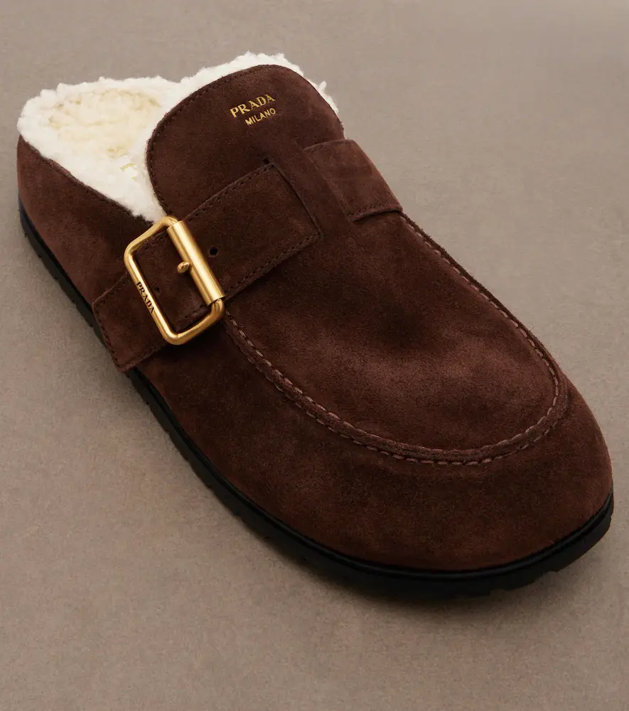 Prada Shearling-lined suede mules | Thumbnail 2