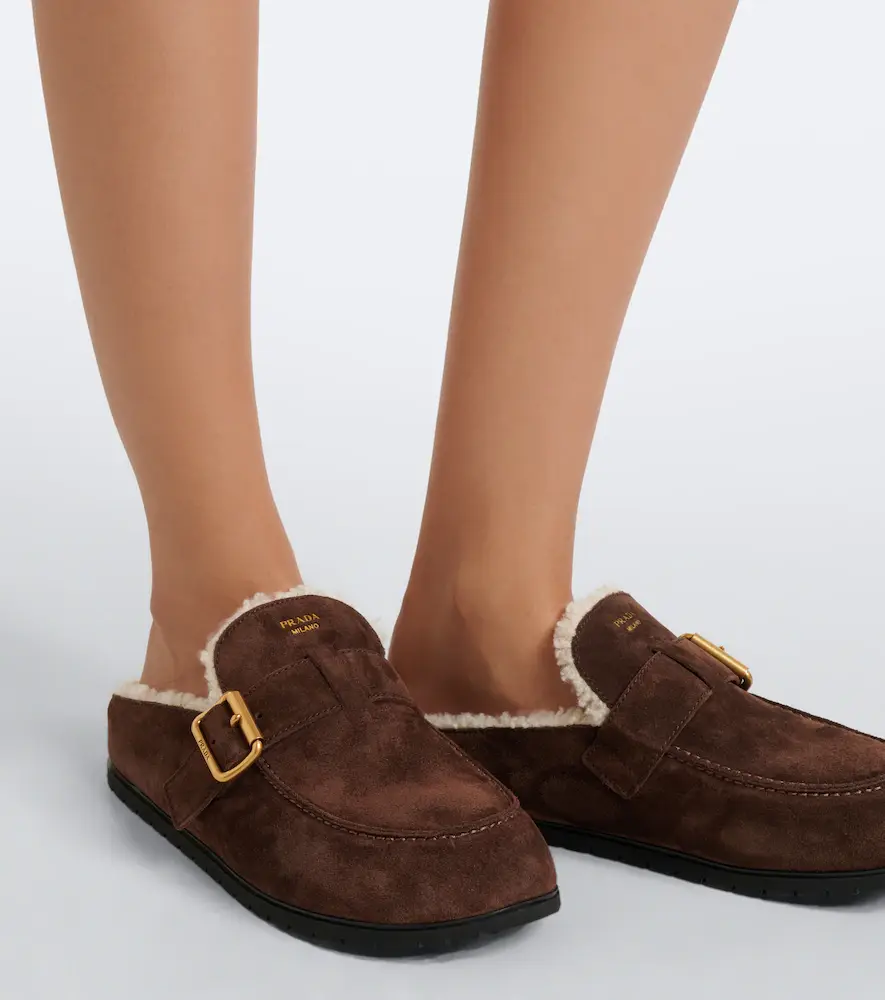 Prada Shearling-lined suede mules | Thumbnail 6