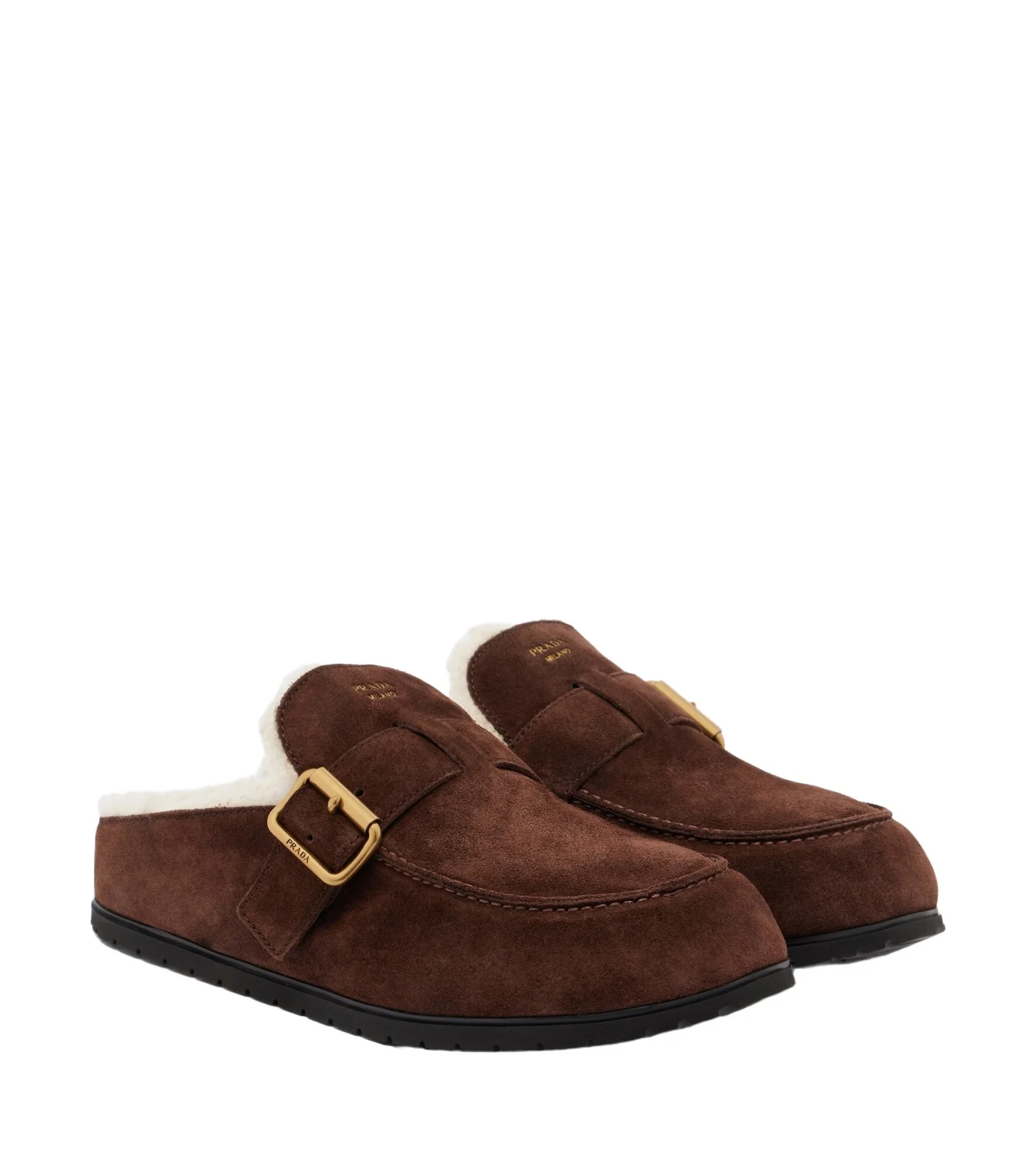 Prada Shearling-lined suede mules
