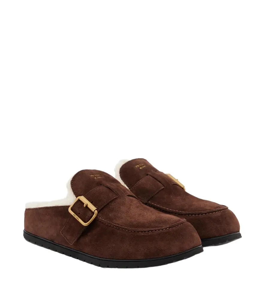 Prada Shearling-lined suede mules | Image 1 Prada Shearling-lined suede mules | Image 1