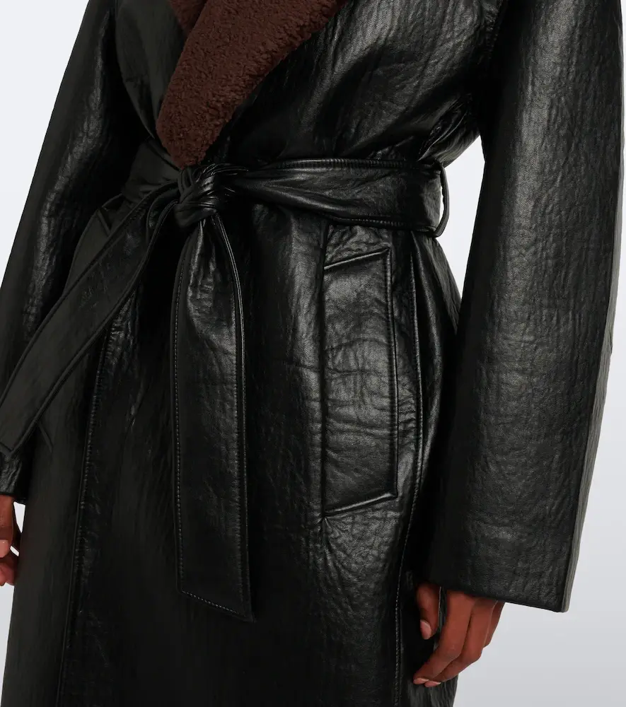 The Frankie Shop Edra shearling-trimmed wrap coat | Thumbnail 7