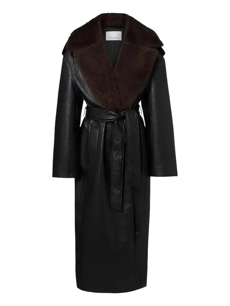 Edra shearling-trimmed wrap coat Edra shearling-trimmed wrap coat