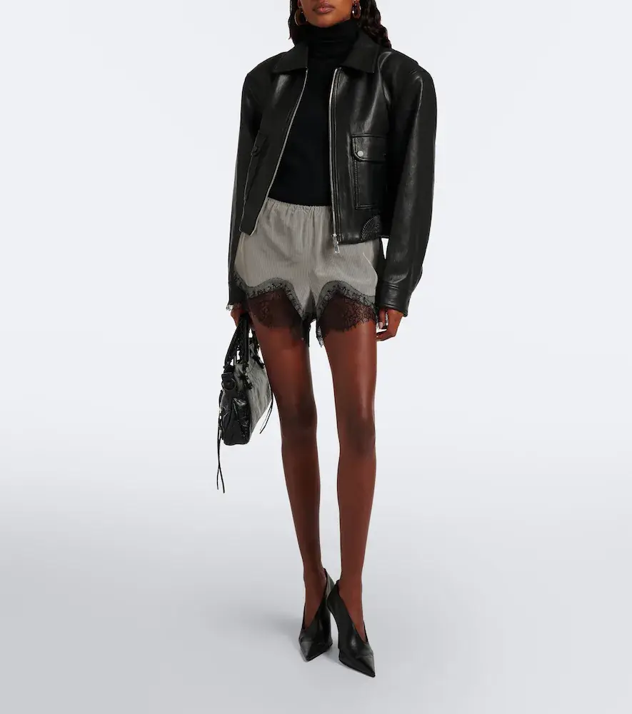 The Frankie Shop Dalia checked lace-trimmed satin shorts | Thumbnail 2 The Frankie Shop Dalia checked lace-trimmed satin shorts | Thumbnail 2
