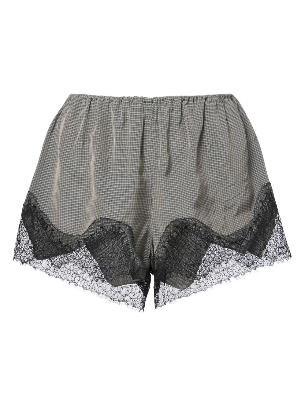 Dalia checked lace-trimmed satin shorts Dalia checked lace-trimmed satin shorts