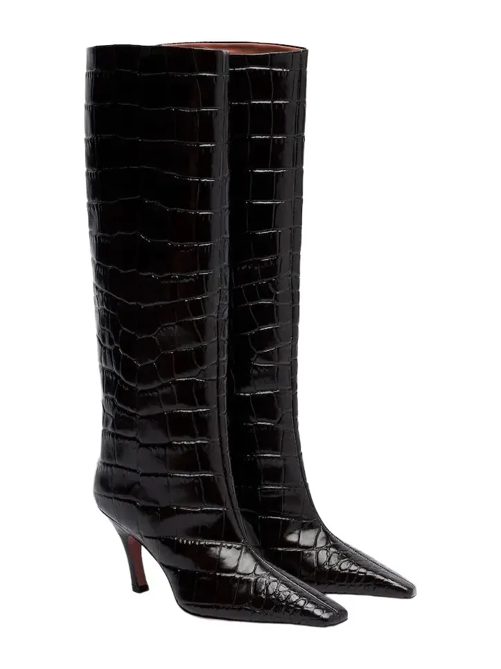 Mona croc-effect leather knee-high boots