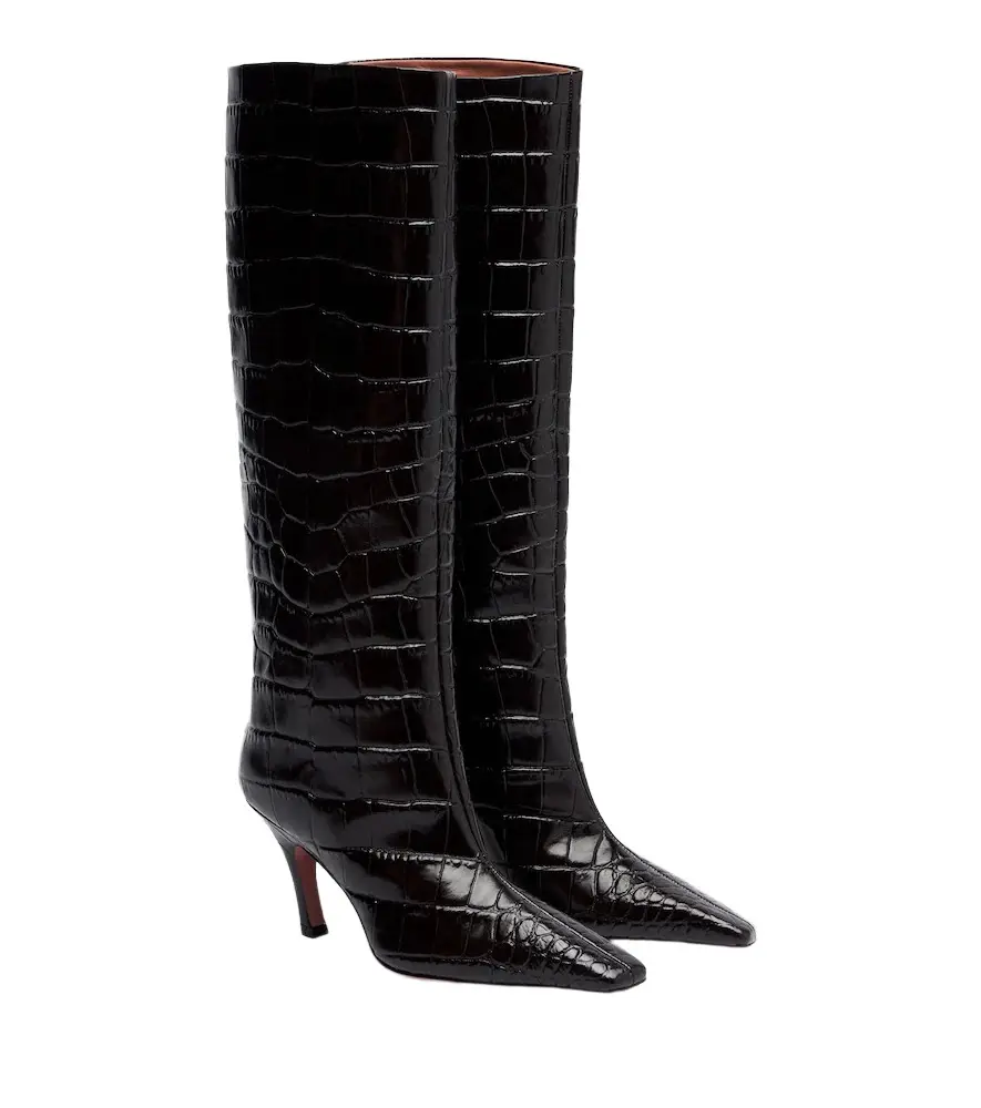 Amina Muaddi Mona croc-effect leather knee-high boots | Image 1 Amina Muaddi Mona croc-effect leather knee-high boots | Image 1