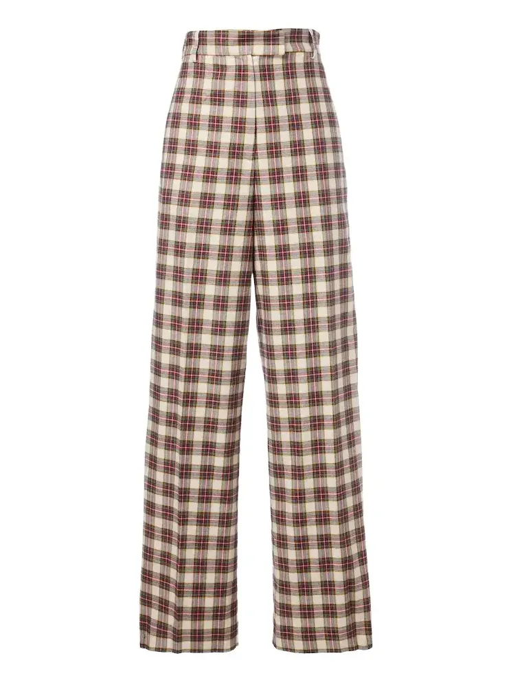 Dries Van Noten Plaid cotton flannel wide-leg pants