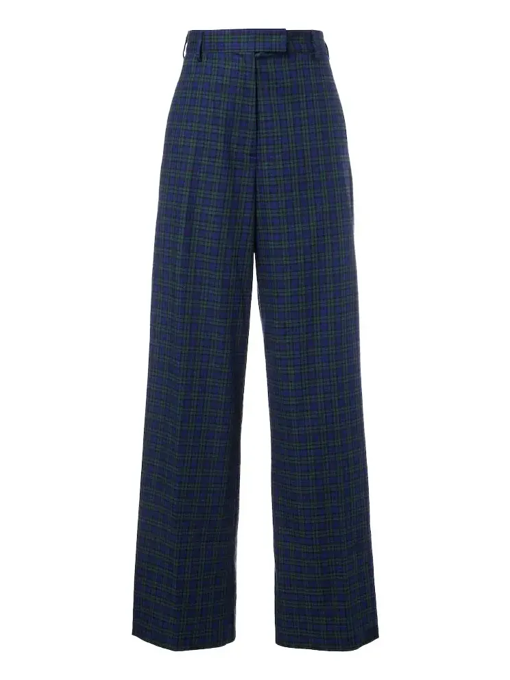 Dries Van Noten Plaid cotton flannel wide-leg pants