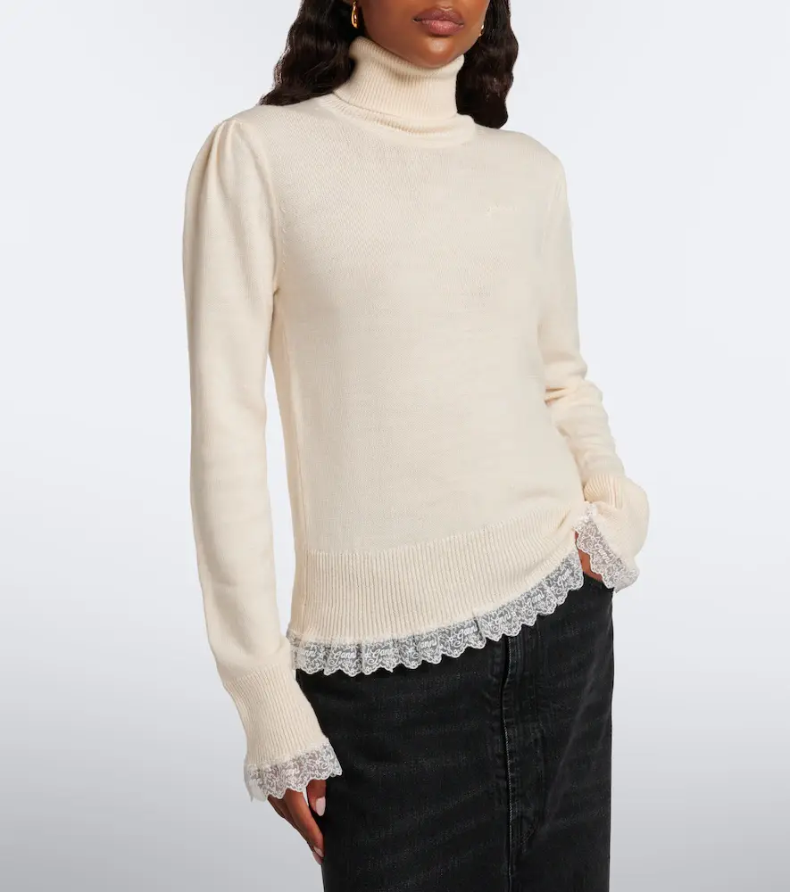 Ganni Lace-trimmed wool turtleneck sweater | Thumbnail 2 Ganni Lace-trimmed wool turtleneck sweater | Thumbnail 2
