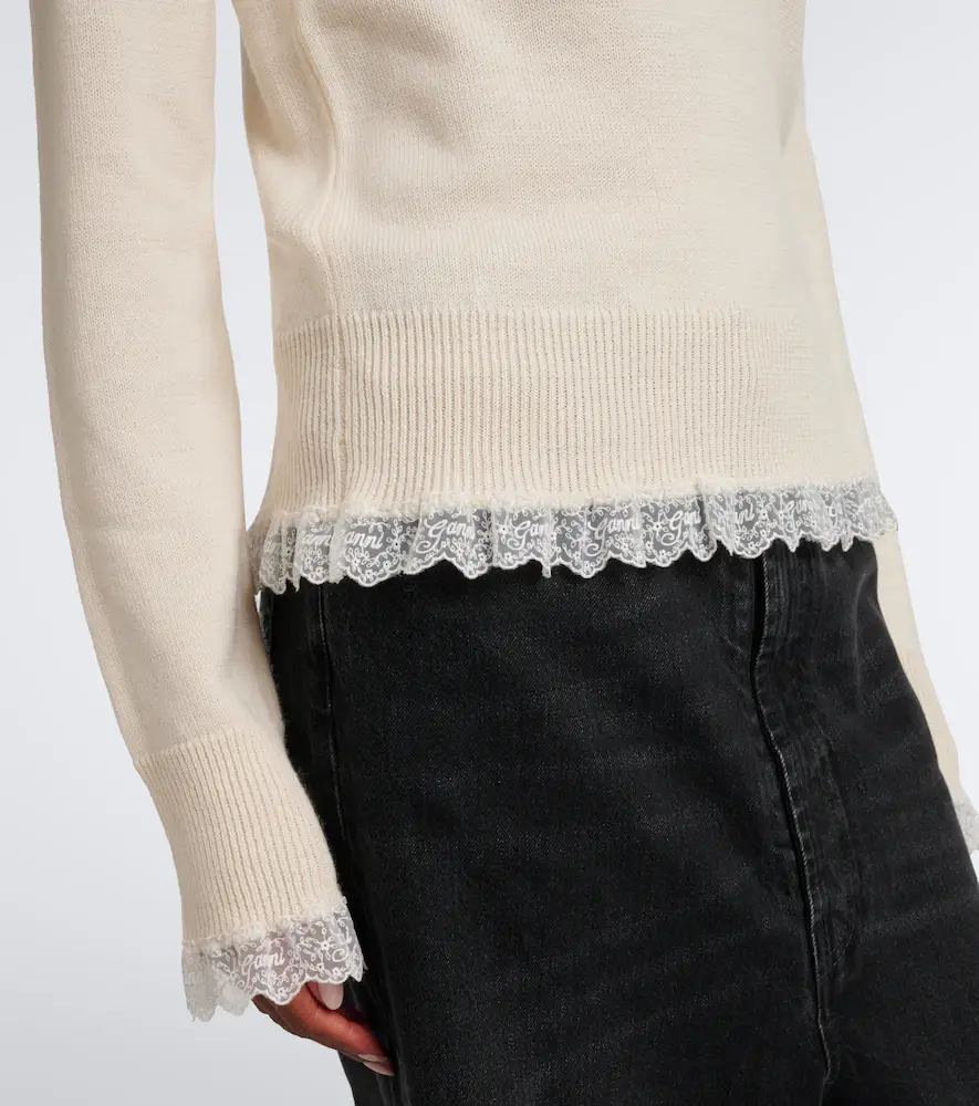 Ganni Lace-trimmed wool turtleneck sweater | Thumbnail 3 Ganni Lace-trimmed wool turtleneck sweater | Thumbnail 3