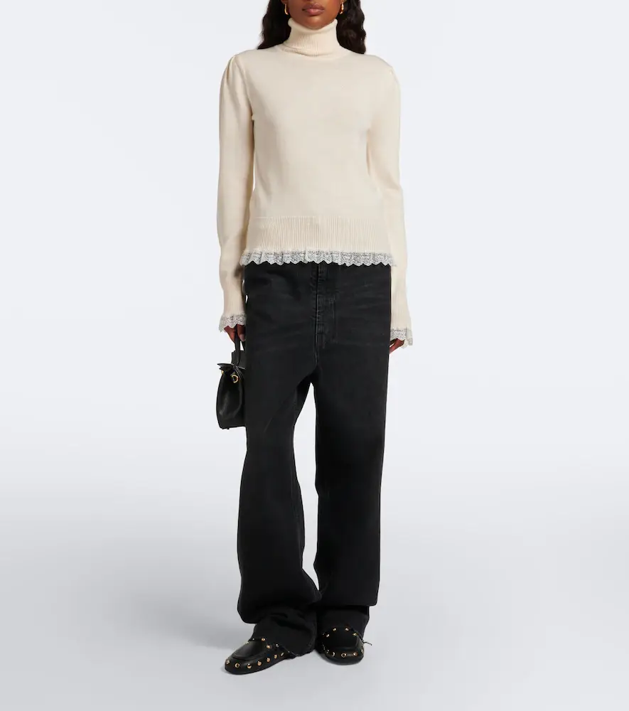Ganni Lace-trimmed wool turtleneck sweater | Thumbnail 4 Ganni Lace-trimmed wool turtleneck sweater | Thumbnail 4