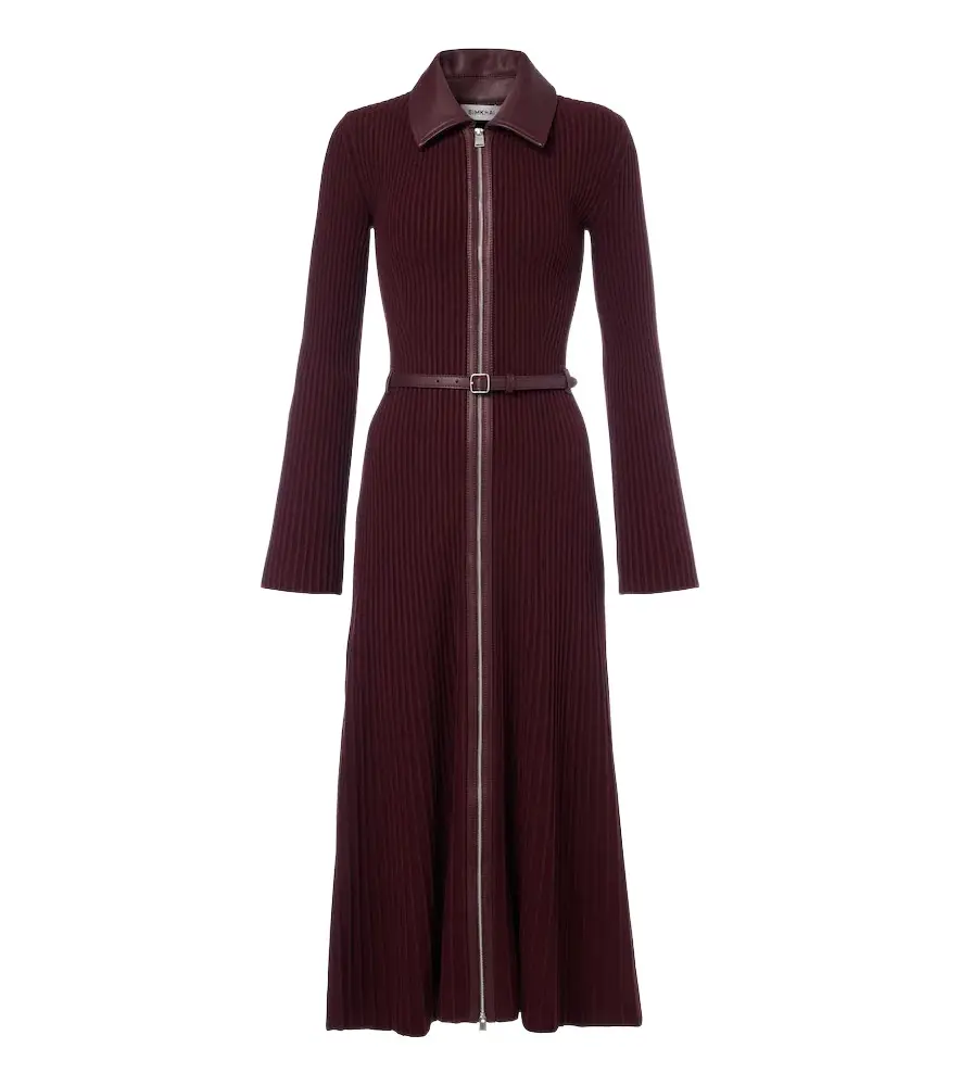 Simkhai Ismelle belted ribbed-knit shirt dress