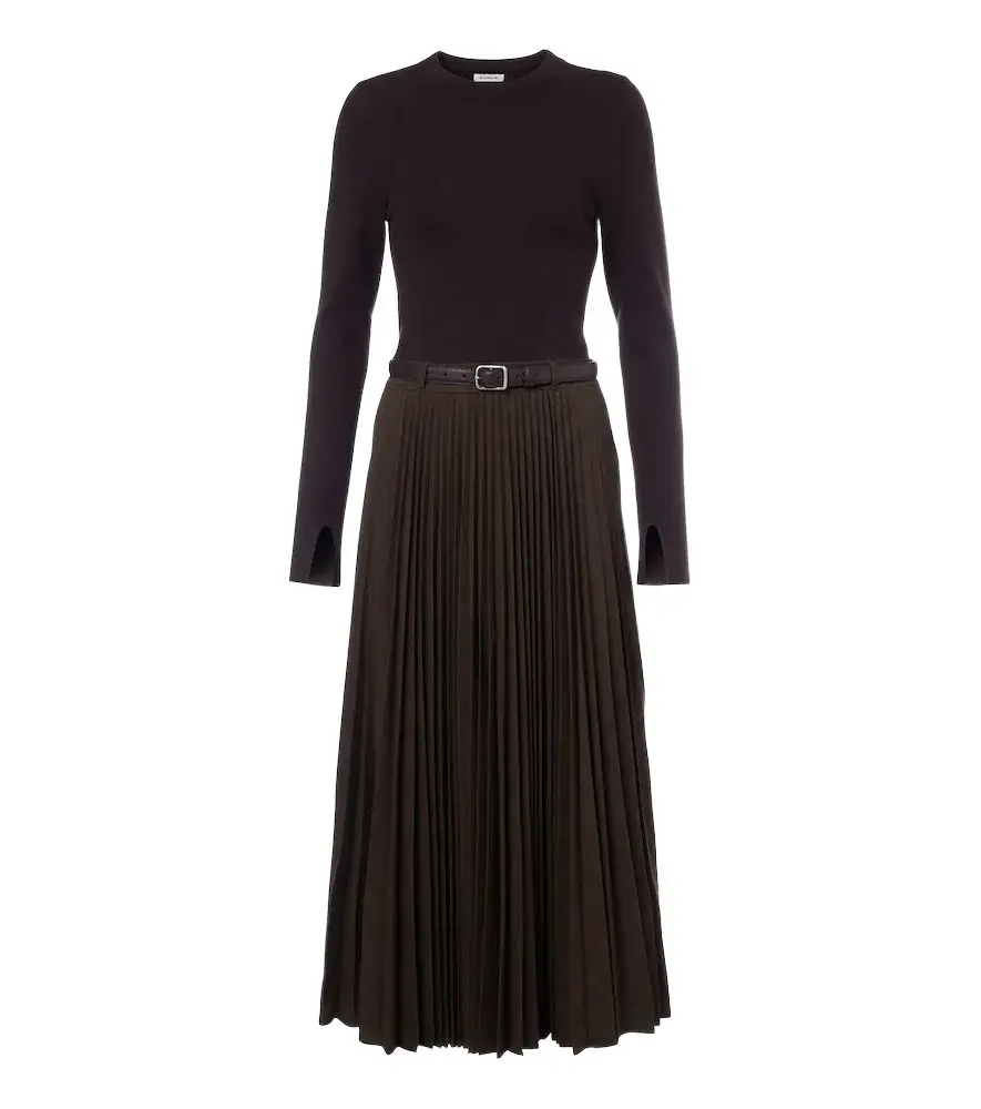 Simkhai Abilene checked ribbed-knit pleated midi dress