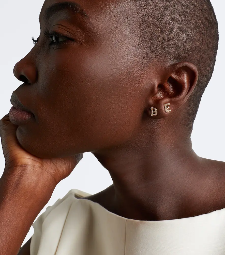 Sophie Bille Brahe Initial Petite E 18kt gold single earring with diamonds | Thumbnail 2 Sophie Bille Brahe Initial Petite E 18kt gold single earring with diamonds | Thumbnail 2