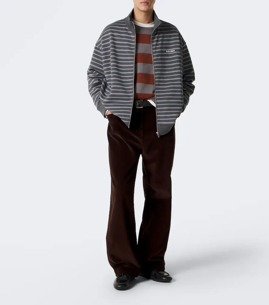 Miu Miu Striped oversized cotton fleece sweatshirt | Thumbnail 2