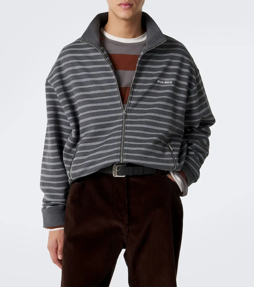 Miu Miu Striped oversized cotton fleece sweatshirt | Thumbnail 3