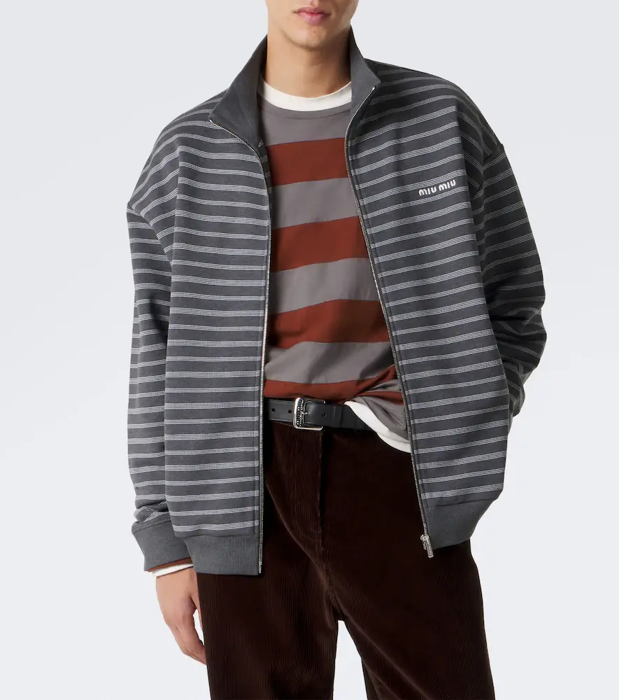 Miu Miu Striped oversized cotton fleece sweatshirt | Thumbnail 4