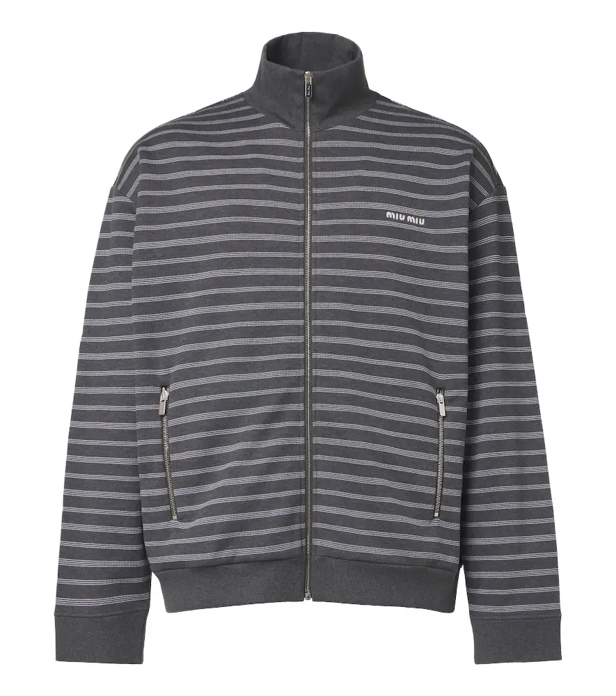 Miu Miu Striped oversized cotton fleece sweatshirt | Image 1 Miu Miu Striped oversized cotton fleece sweatshirt | Image 1