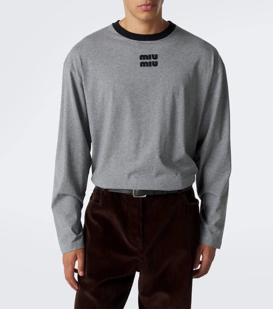 Miu Miu Embroidered logo cotton jersey T-shirt | Thumbnail 2 Miu Miu Embroidered logo cotton jersey T-shirt | Thumbnail 2