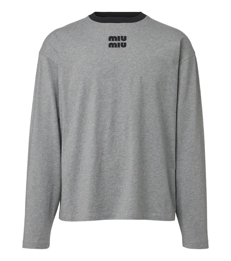 Miu Miu Embroidered logo cotton jersey T-shirt | Image 1 Miu Miu Embroidered logo cotton jersey T-shirt | Image 1