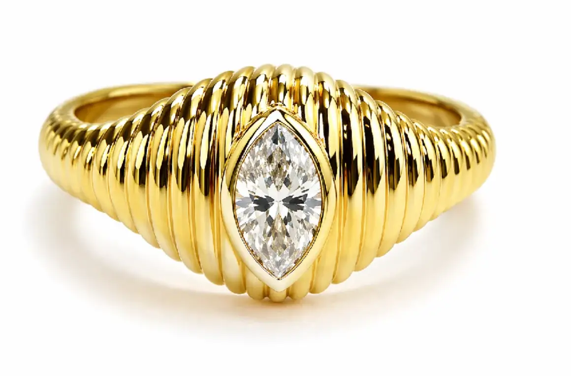 Wish Fine Jewelry 0.32ct Diamond 18K Gold Italian Grooved Ring | Image 1 Wish Fine Jewelry 0.32ct Diamond 18K Gold Italian Grooved Ring | Image 1