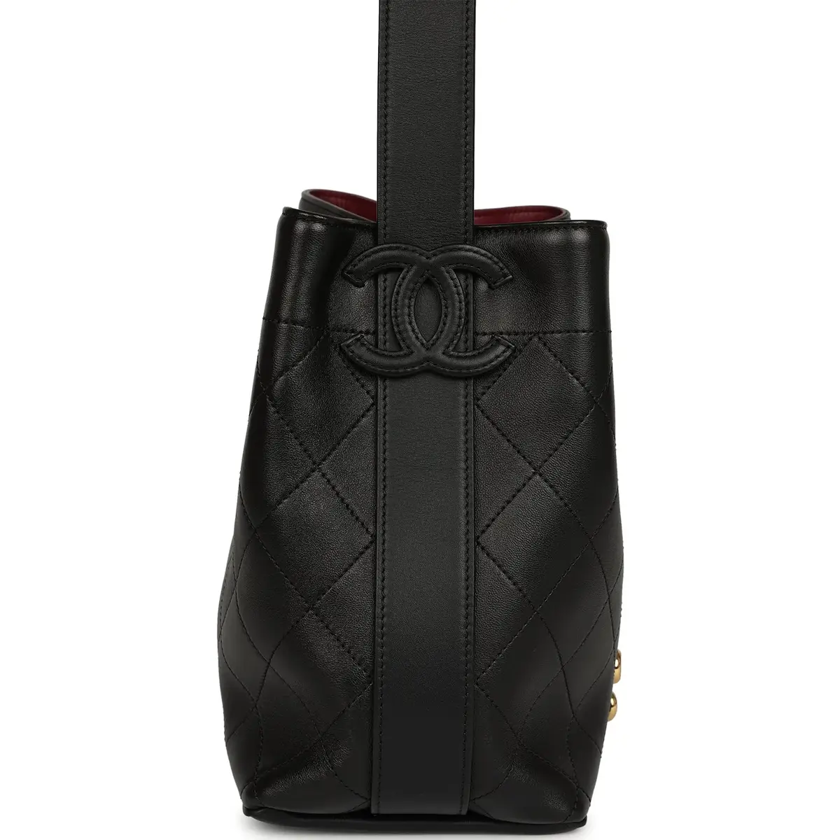 Chanel Chanel "CC Loop" Drawstring Bucket Bag with Leather Strap Black, Burgundy Calfskin Gold Hardware | Thumbnail 3 Chanel Chanel "CC Loop" Drawstring Bucket Bag with Leather Strap Black, Burgundy Calfskin Gold Hardware | Thumbnail 3